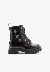 CONGUITOS ZAPATOS / BOTAS Y BOTINES / MILITAR Black Patent Glitter Star Military Boots