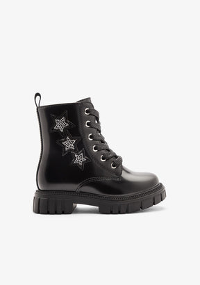 CONGUITOS ZAPATOS / BOTAS Y BOTINES / MILITAR Black Patent Glitter Star Military Boots