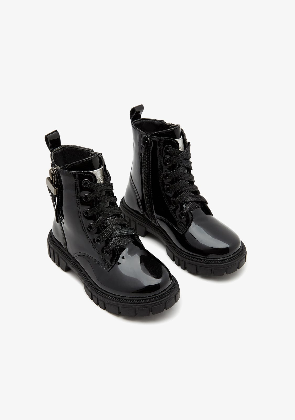 Black patent military lace up boots on sale