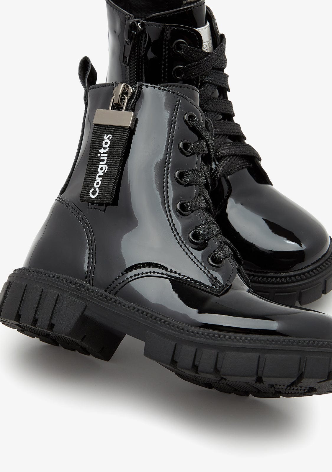 Schwarze Lackleder Militarstiefel