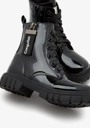 CONGUITOS ZAPATOS / BOTAS Y BOTINES / MILITAR Black Patent Leather Military Boots