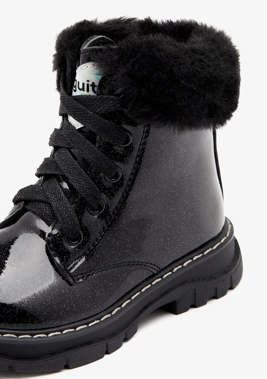 CONGUITOS ZAPATOS / BOTAS Y BOTINES / MILITAR Black Shiny Fur Boots