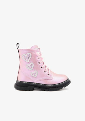 CONGUITOS ZAPATOS / BOTAS Y BOTINES / MILITAR Pink Hearts Laces Boots