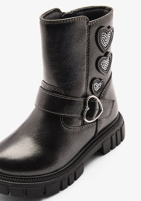 CONGUITOS ZAPATOS / BOTAS Y BOTINES / MOTERA Black Biker Boots Hearts