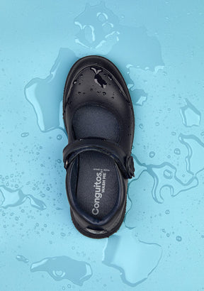 CONGUITOS ZAPATOS / COLEGIALES / MARY JANE Girl's Navy Indestructibles Flower School Shoes