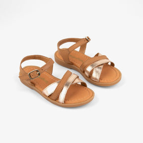 CONGUITOS ZAPATOS Girl's Brown Strips Leather Sandals