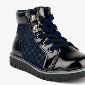 CONGUITOS ZAPATOS Girl's Navy Quilted Patent Leather Boots