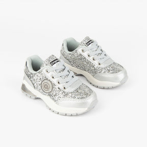 CONGUITOS ZAPATOS Girl's Silver Glitter Sneakers with Lights