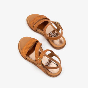 FRESAS CON NATA Shoes Girl's Brown Braided Leather Sandals