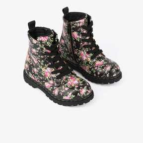 FRESAS CON NATA Shoes Girl's Flowers Black Boots
