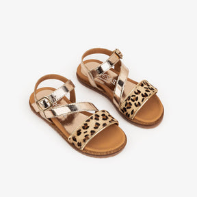 FRESAS CON NATA Shoes Girl's Leopard Platinum Leather Sandals