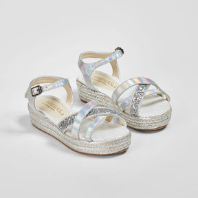 FRESAS CON NATA Shoes Girl's Metallic Silver Stripes Wedge Sandals