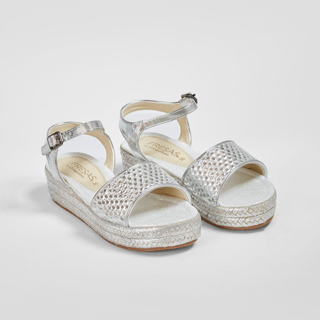FRESAS CON NATA Shoes Girl's Metallic Silver Wedge Braided Sandals