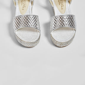 FRESAS CON NATA Shoes Girl's Metallic Silver Wedge Braided Sandals