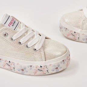 FRESAS CON NATA Shoes Girl's Metallic White Flowers Sneakers
