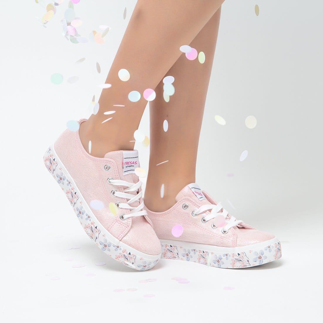 FRESAS CON NATA Shoes Girl's Pink Metallic Flowers Sneakers