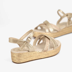 FRESAS CON NATA Shoes Girl's Platinum Glitter Wedge Sandals