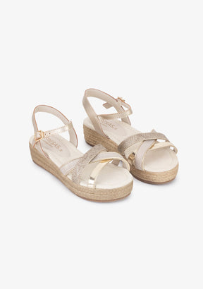FRESAS CON NATA Shoes Girl's Platinum Glitter Wedge Sandals