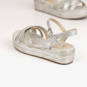 FRESAS CON NATA Shoes Girl's Silver Glitter Wedge Sandals