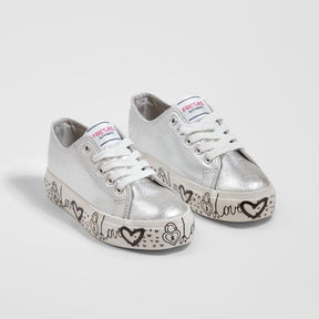 FRESAS CON NATA Shoes Girl's Silver Printed Canvas Slippers