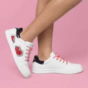FRESAS CON NATA Shoes Girl's White Glitter Heart Sneakers