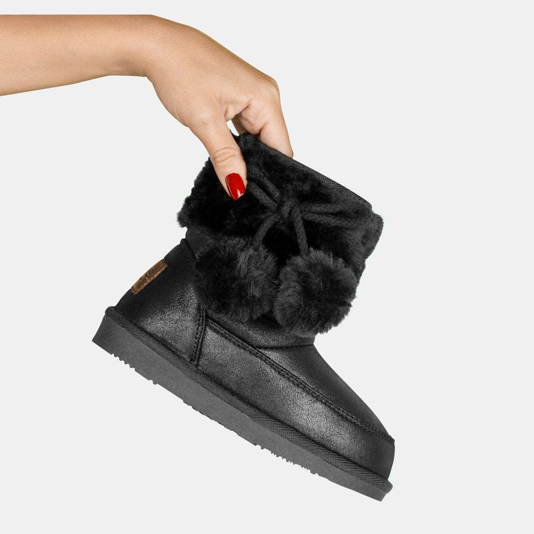 FRESAS CON NATA ZAPATOS Girl's Black Pompoms Fur Australian Boots