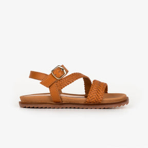 FRESAS CON NATA ZAPATOS Girl's Brown Braided Leather Sandals