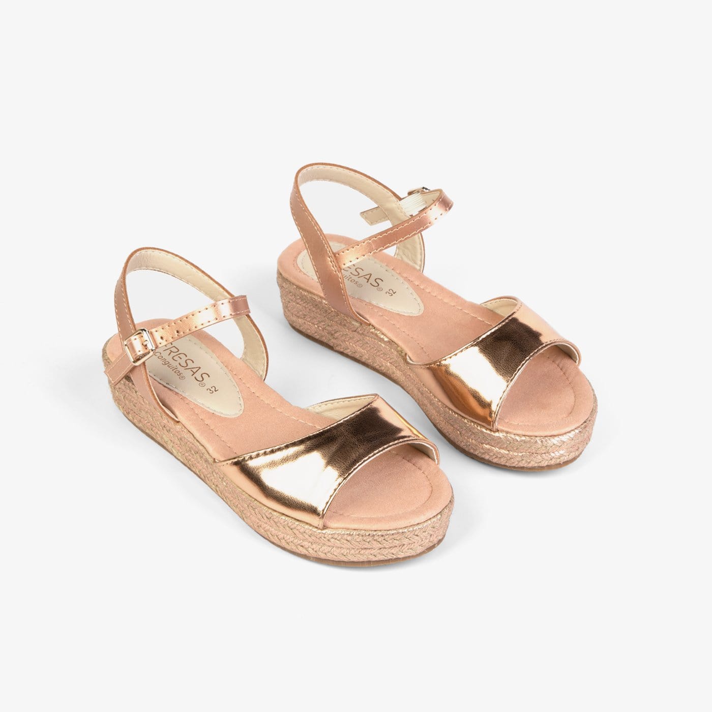 FRESAS CON NATA ZAPATOS Girl's Magnesium Metallized Wedge Sandals