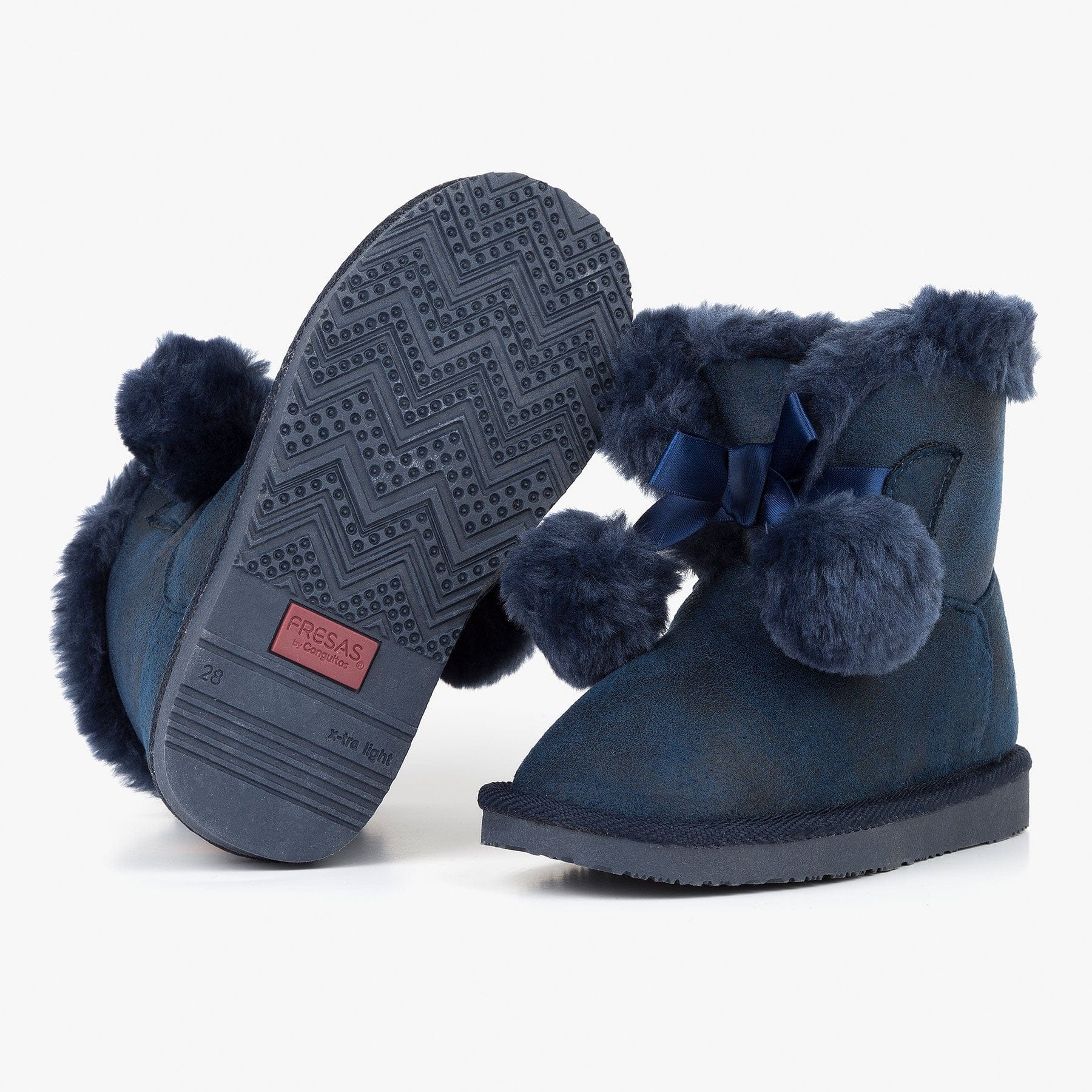 FRESAS CON NATA ZAPATOS Girl's Navy Pompoms Australian Boots