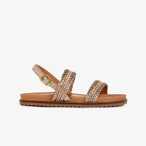 FRESAS CON NATA ZAPATOS Girl's Platinum Strass Leather Sandals