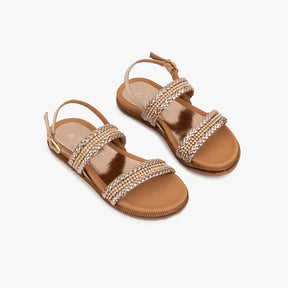 FRESAS CON NATA ZAPATOS Girl's Platinum Strass Leather Sandals