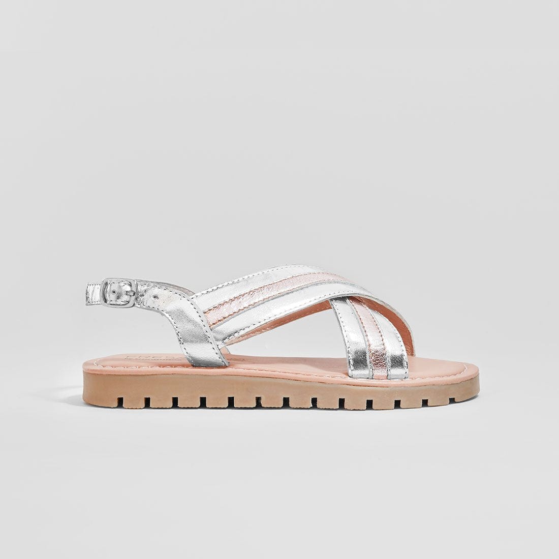 FRESAS CON NATA ZAPATOS Girl's Silver and Magnesium Leather Sandals