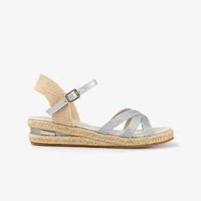 FRESAS CON NATA ZAPATOS Girl's Silver Glitter Wedge Sandals