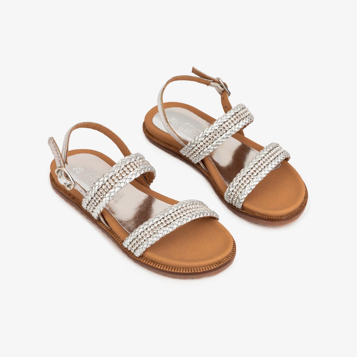 FRESAS CON NATA ZAPATOS Girl's Silver Strass Leather Sandals