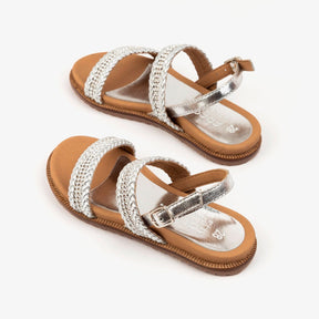 FRESAS CON NATA ZAPATOS Girl's Silver Strass Leather Sandals