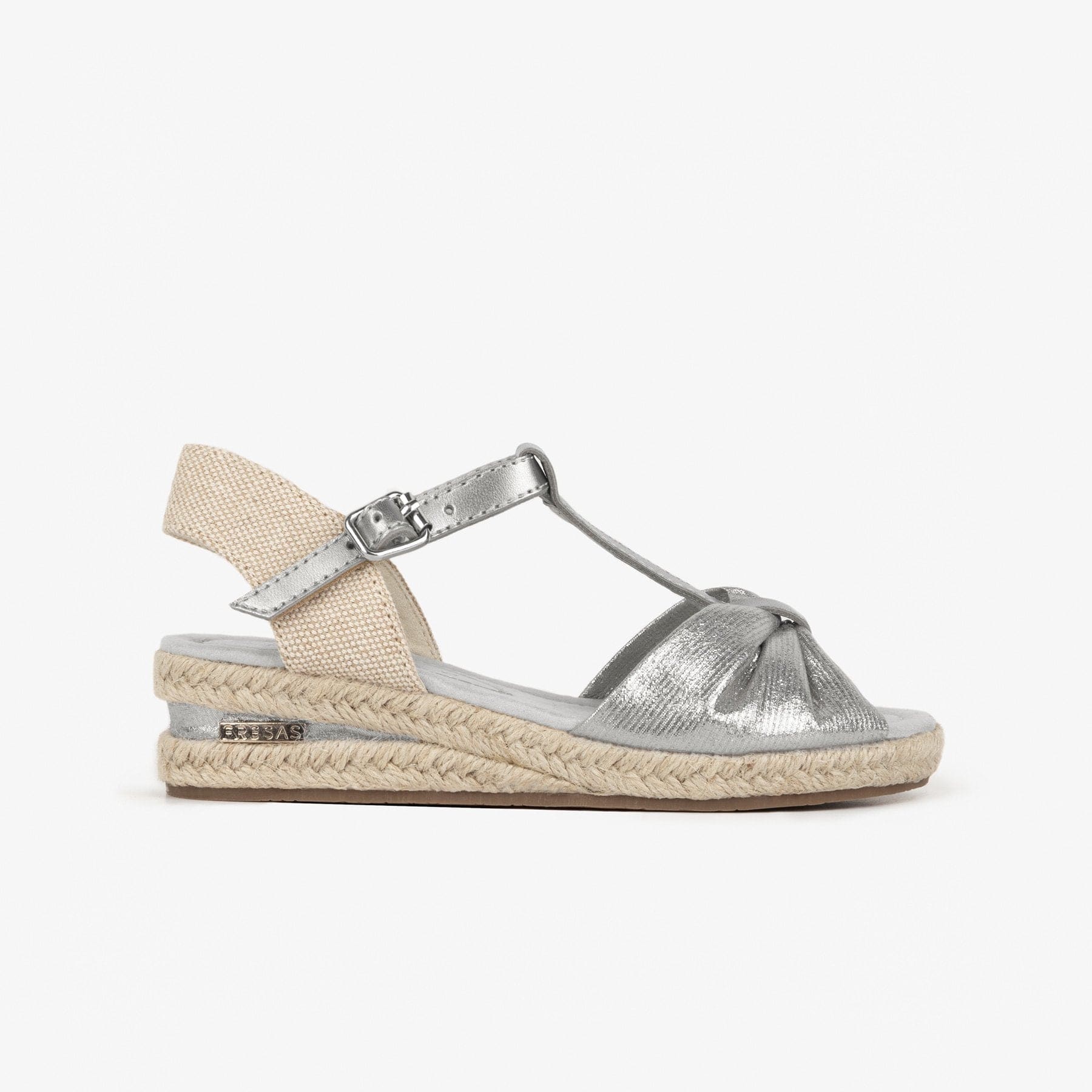 FRESAS CON NATA ZAPATOS Girl's Silver Wedge Canvas Sandals