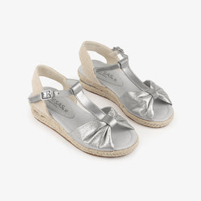 FRESAS CON NATA ZAPATOS Girl's Silver Wedge Canvas Sandals