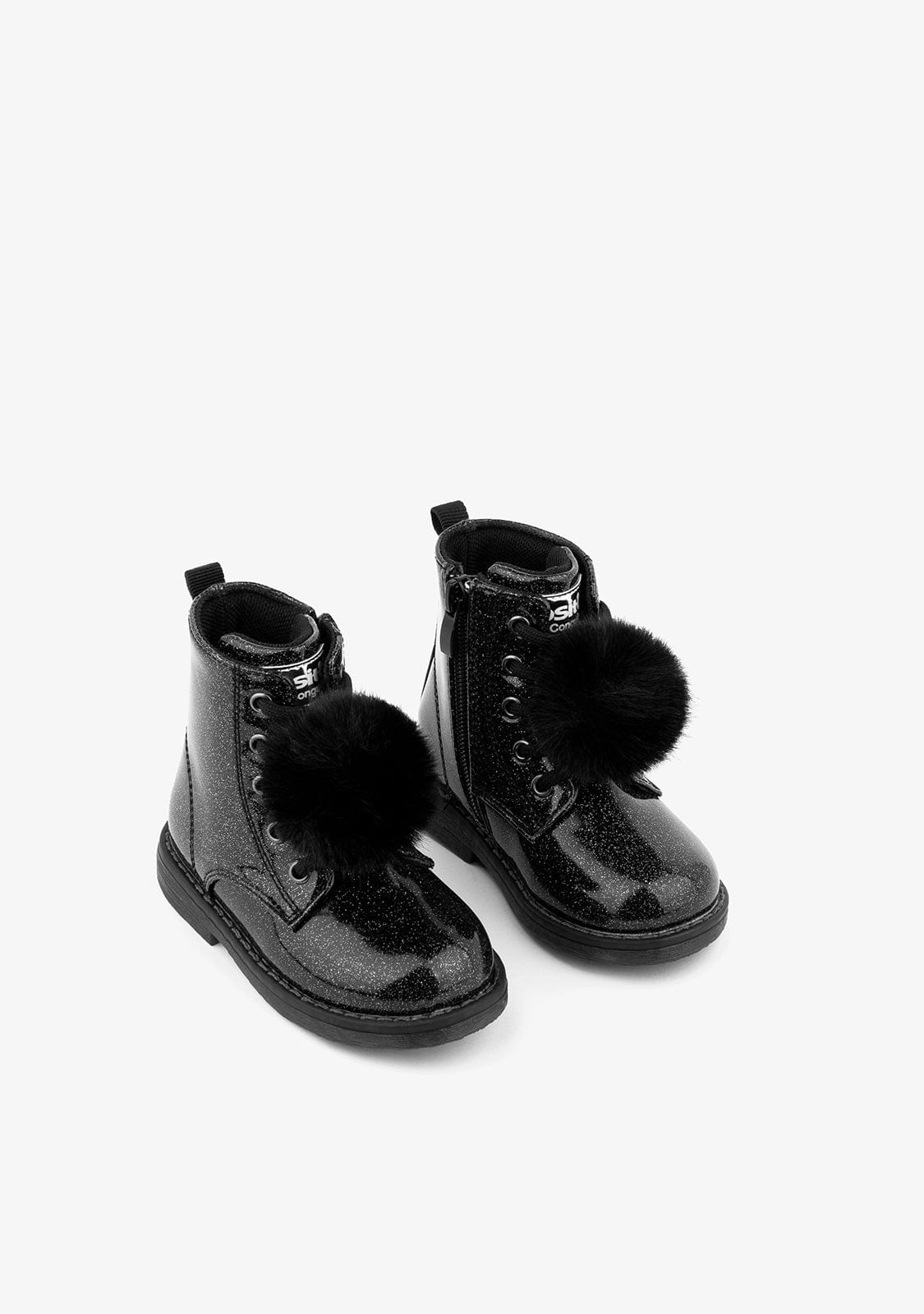 OSITO Shoes Baby's Black Glitter Patent Ankle Boots With Detail