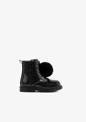 OSITO Shoes Baby's Black Glitter Patent Ankle Boots With Detail