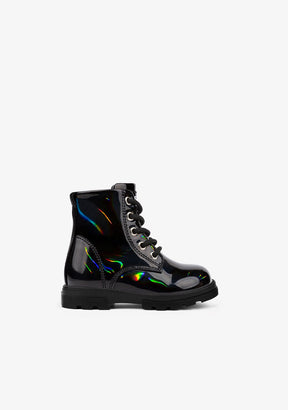 OSITO Shoes Baby's Black Iridescent Combat Boots