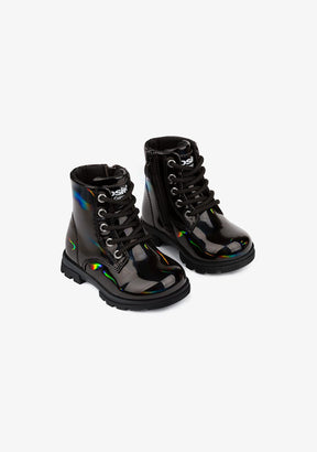OSITO Shoes Baby's Black Iridescent Combat Boots