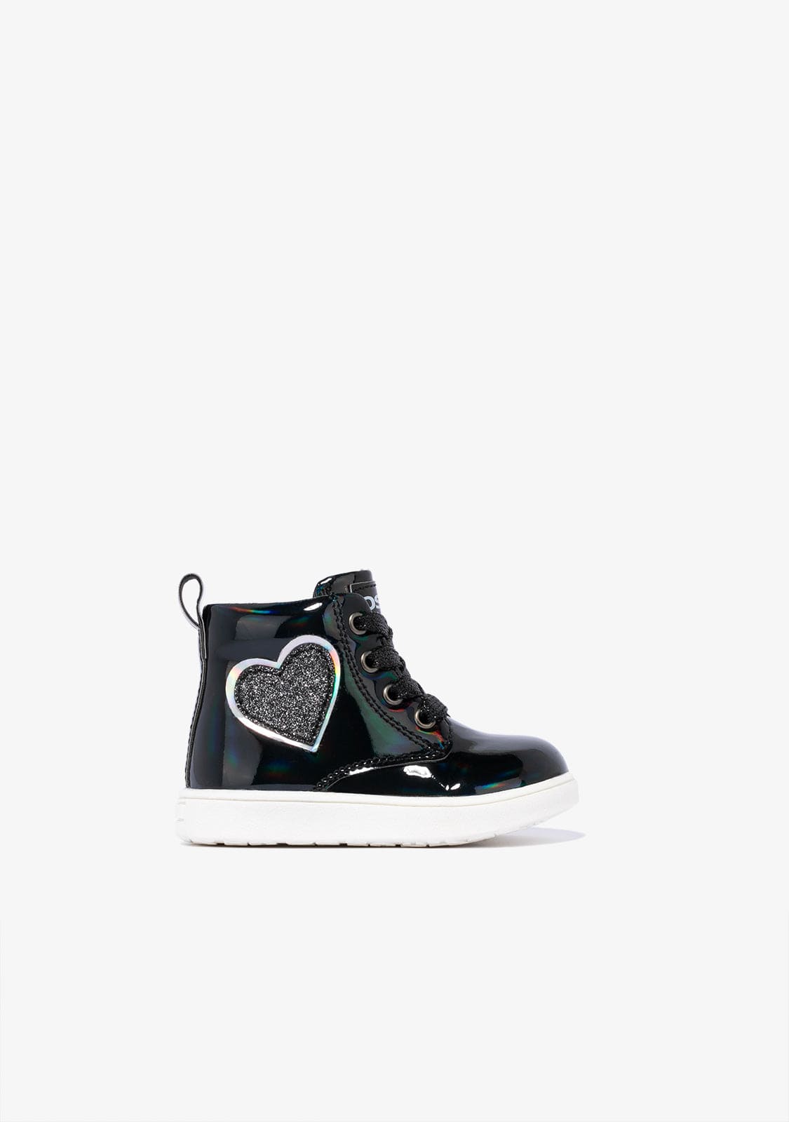 OSITO Shoes Baby's Black Mirror Patent Ankle Boots With Glitter Heart