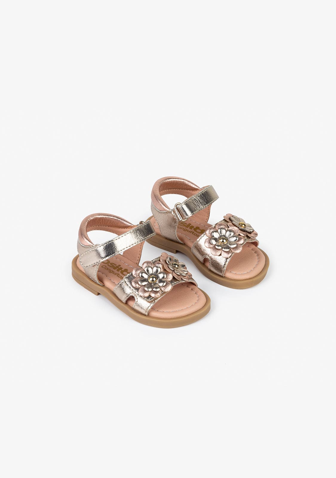 OSITO Shoes Baby's Flowers Metallic Leather Sandals