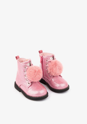 OSITO shoes Baby's Pink Glitter Patent Ankle Boots With Detail