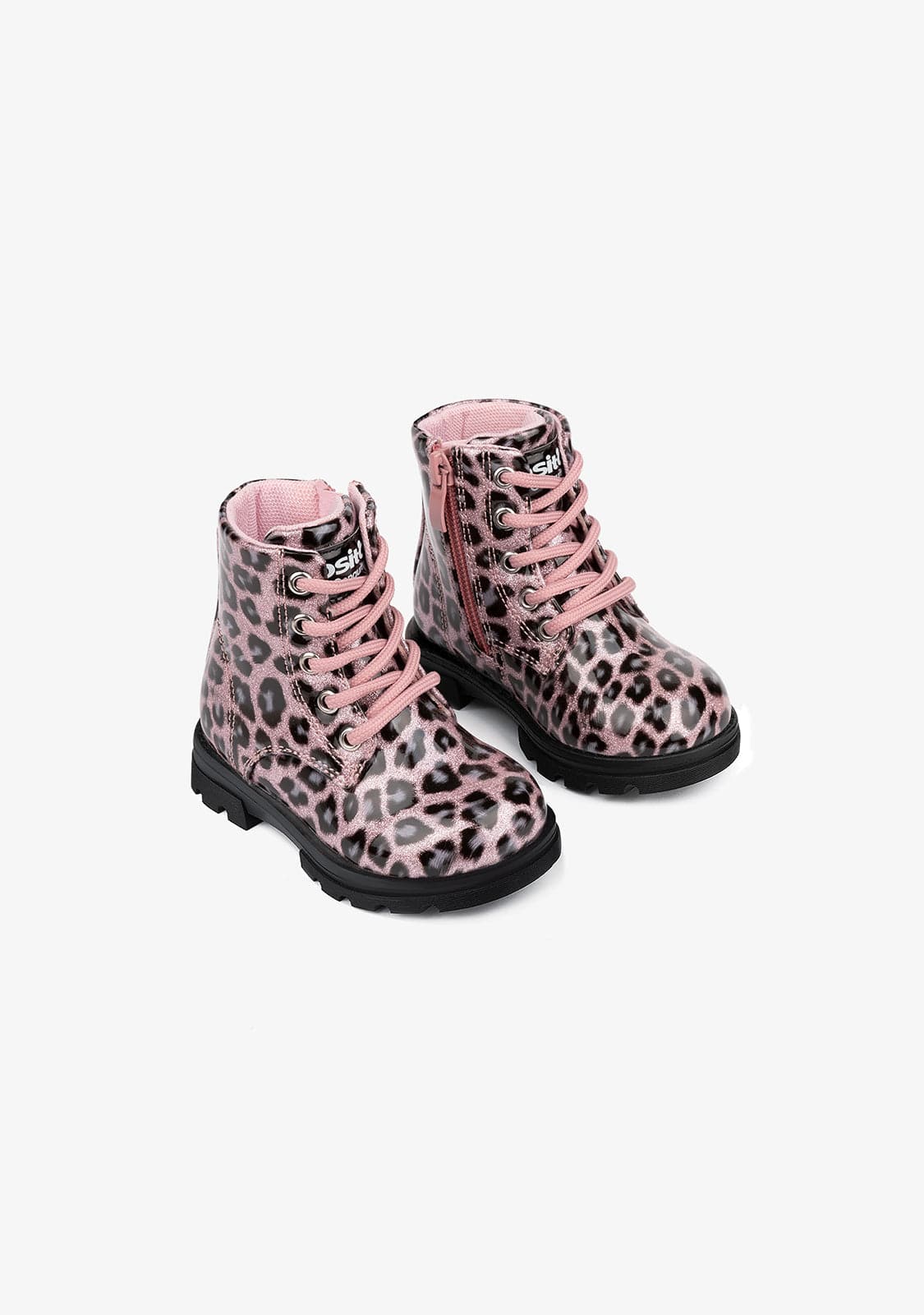 OSITO Shoes Baby's Pink Leopard Combat Boots