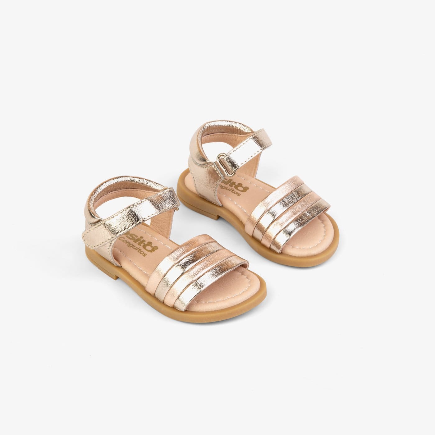 OSITO Shoes Baby's Platinum Leather Strips Sandals