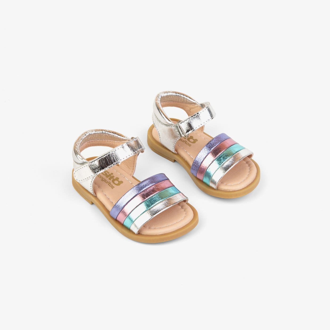 OSITO Shoes Baby's Silver Leather Strips Sandals
