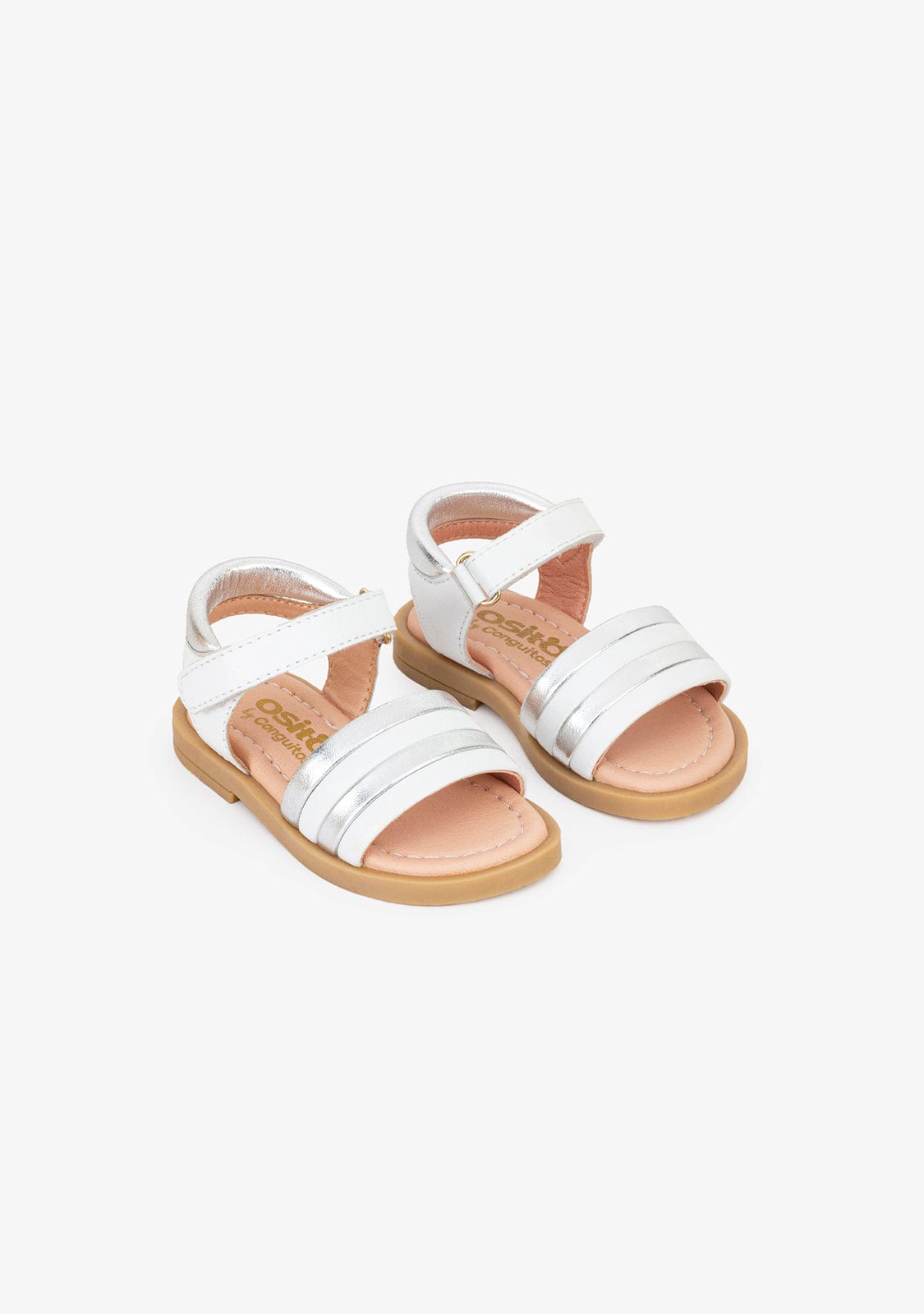 OSITO Shoes Baby's Stripes White Leather Sandals