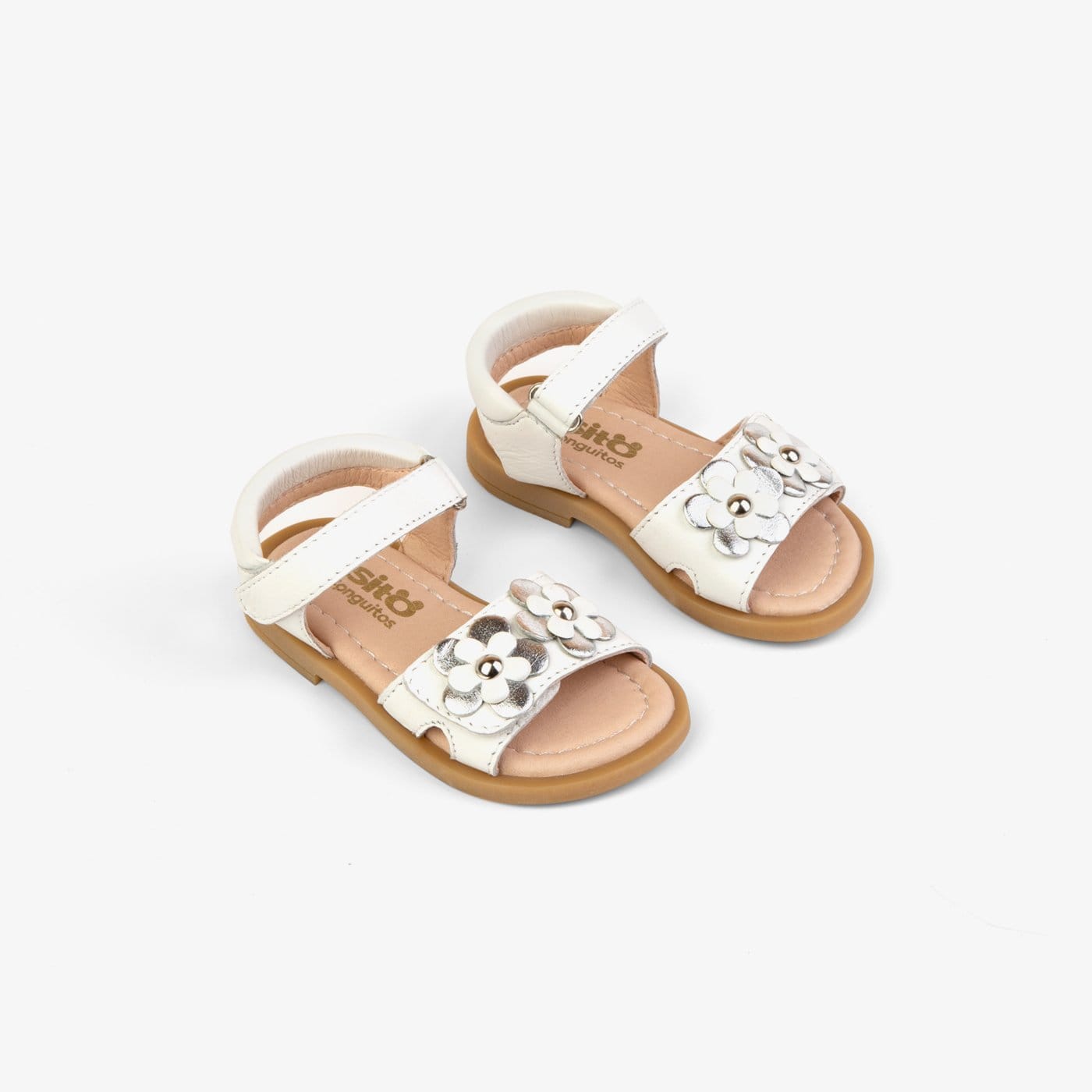 OSITO Shoes Baby's White Flowers Leather Sandals