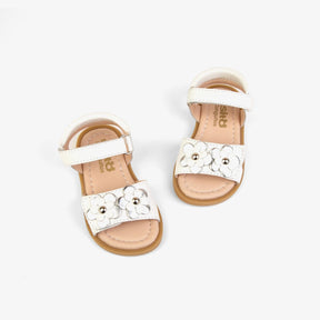 OSITO Shoes Baby's White Flowers Leather Sandals